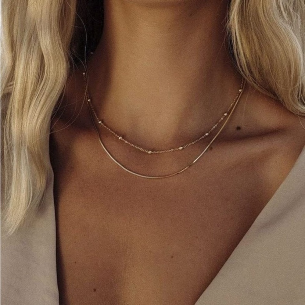 Gold 14k Gold Plated 2pc Beaded Necklace Set